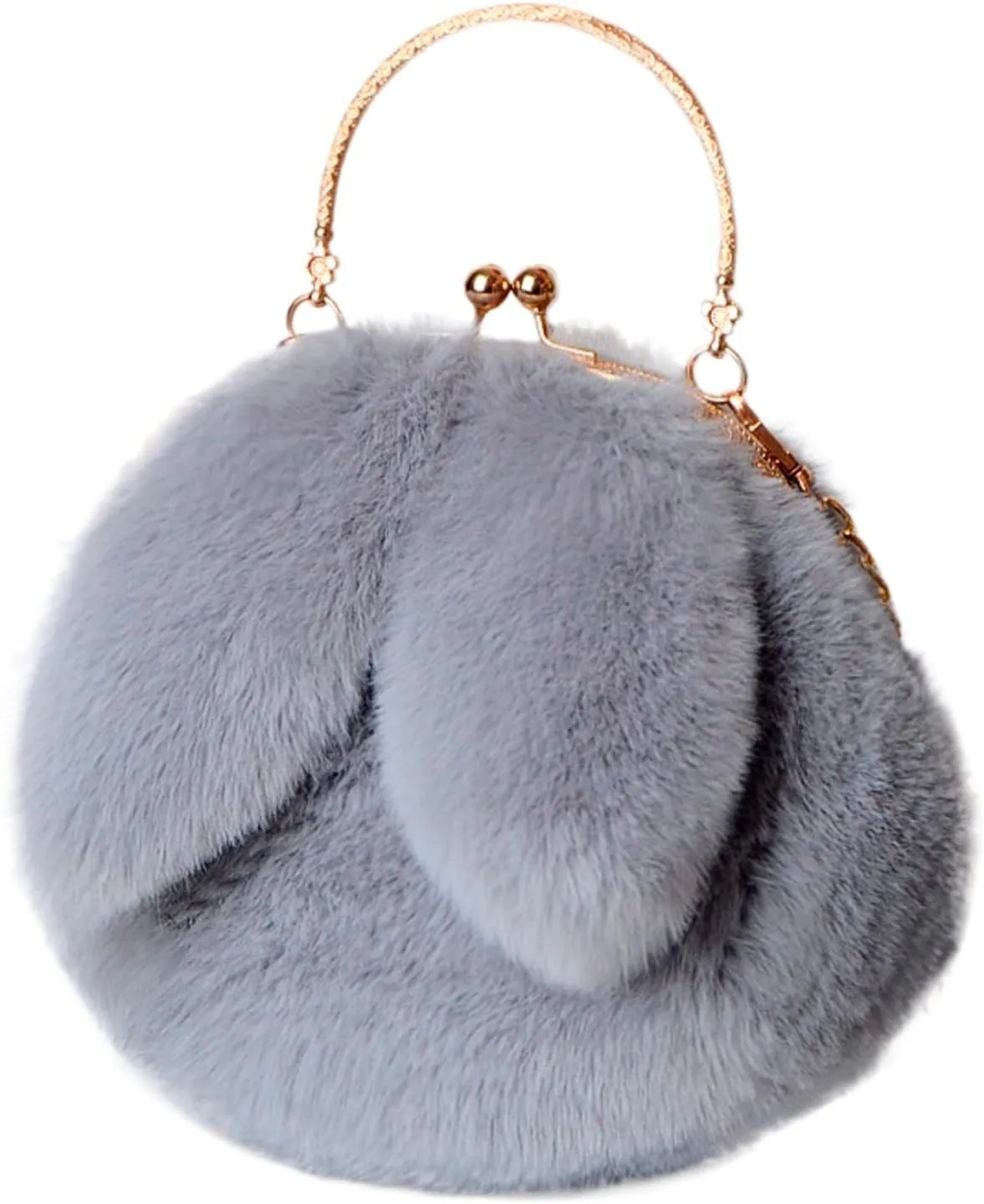 Outdoor Cute Ladies Shoulder Bag Casual Shopping Messenger Bag Round Cat Ear Plush Handbag Womens Small (One Size)