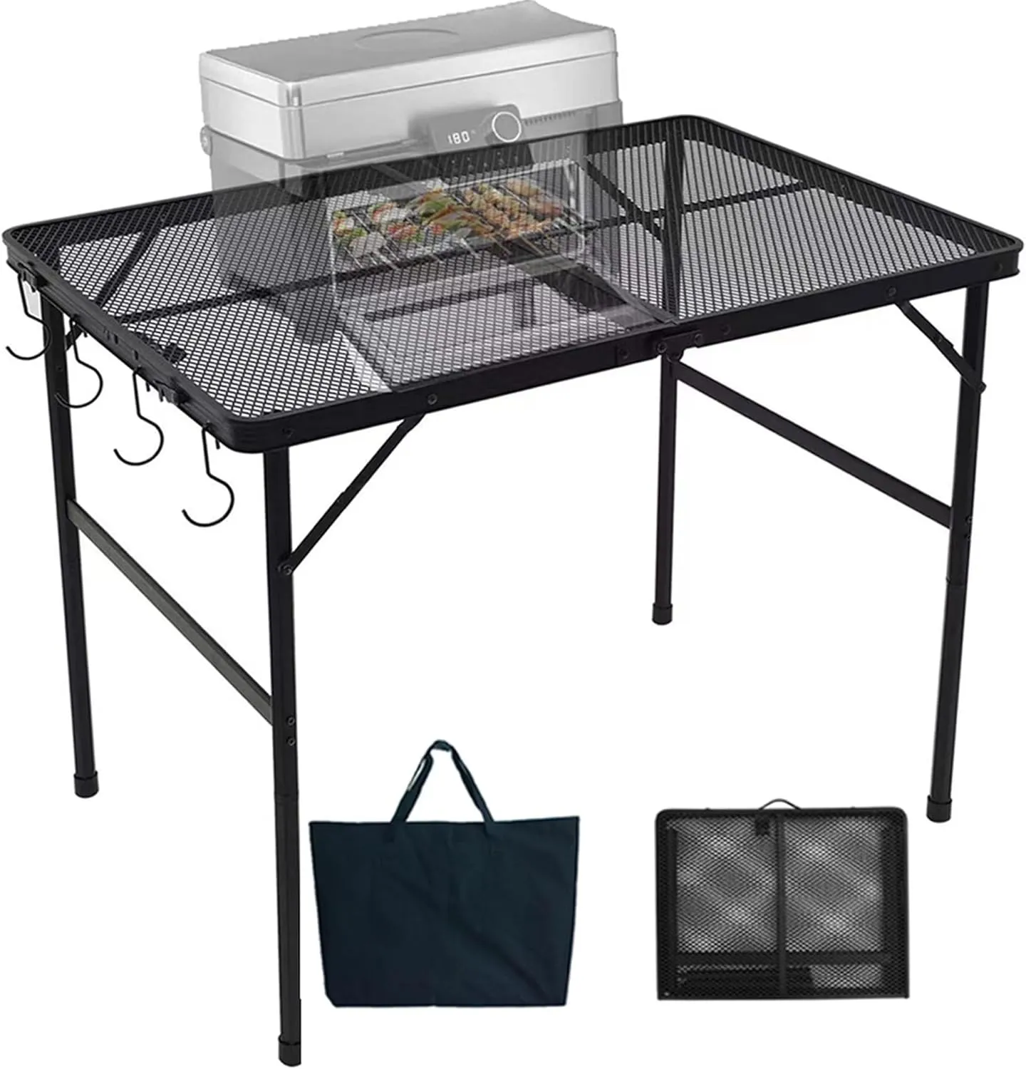 Outdoor Metal Grill Stand, Folding Picnic Camping Table 3 Ft - Portable, Lightweight, Compact & Height Adjustable Collapsible Patio BBQ Garden Table with Carry Bag