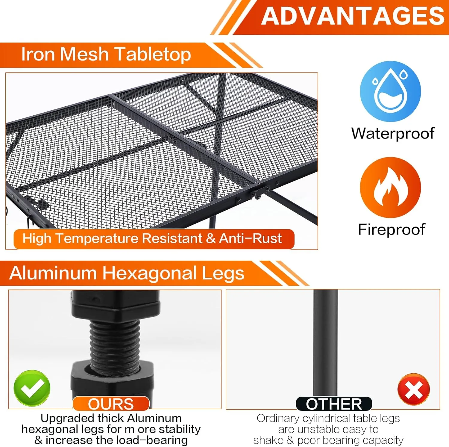 Outdoor Metal Grill Stand, Folding Picnic Camping Table 3 Ft - Portable, Lightweight, Compact & Height Adjustable Collapsible Patio BBQ Garden Table with Carry Bag