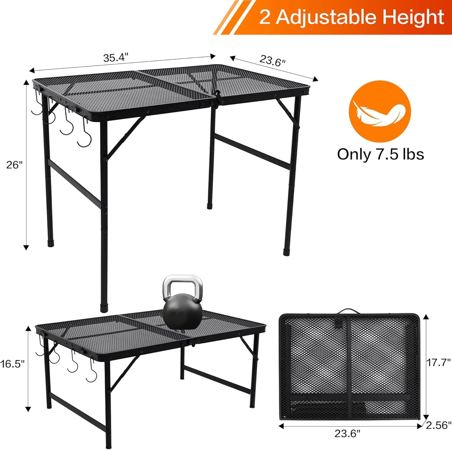 Outdoor Metal Grill Stand, Folding Picnic Camping Table 3 Ft - Portable, Lightweight, Compact & Height Adjustable Collapsible Patio BBQ Garden Table with Carry Bag