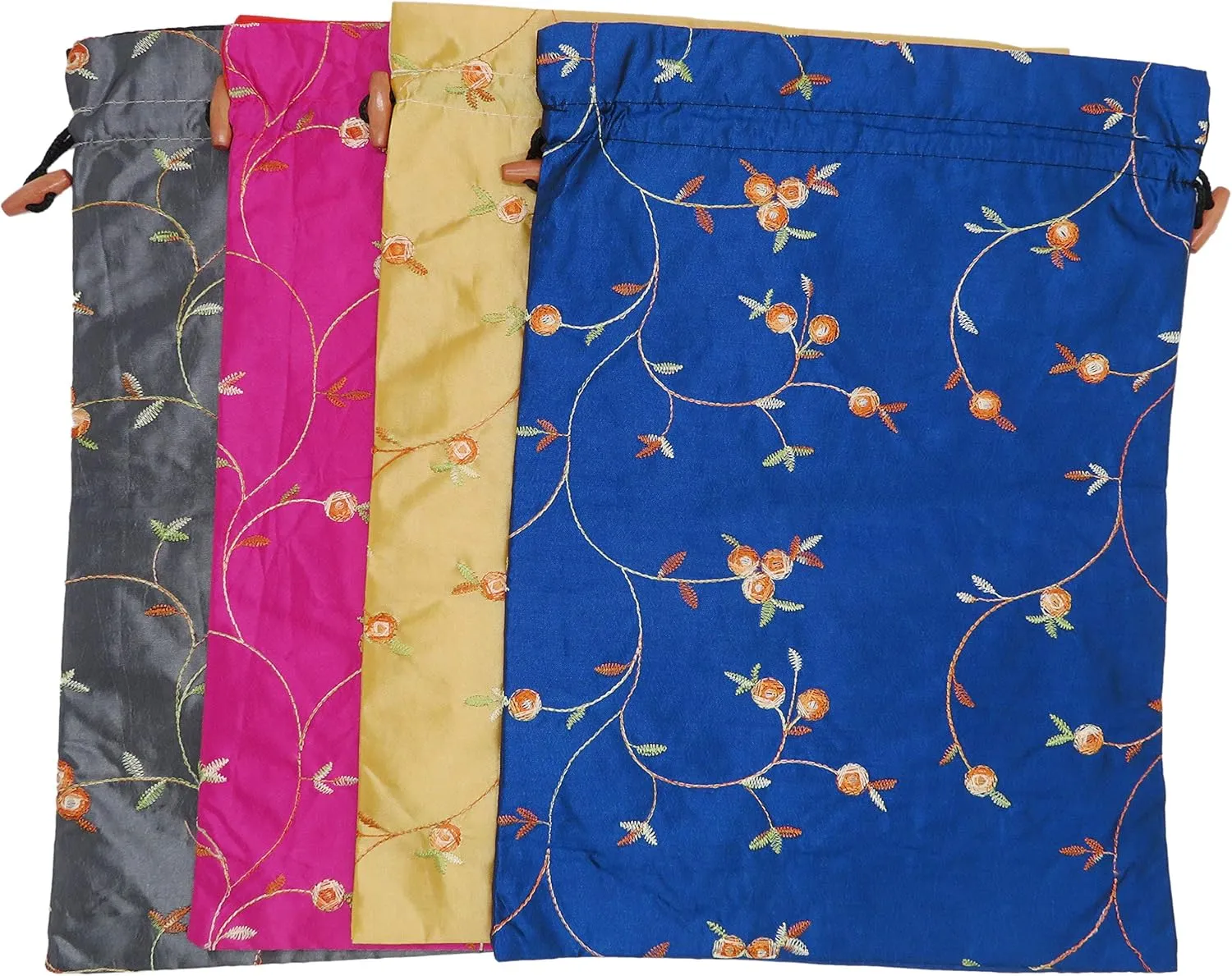 Ouyatoyu 4pcs Embroidered Silk Flower Design Jacquard Travel Bag, Laundry Bags Shoe Bags, Lingerie Bags Underwear Bags for Travel Storage for Men Women Washable Cloth Shoe Bags