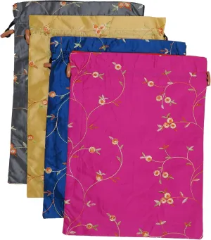 Ouyatoyu 4pcs Embroidered Silk Flower Design Jacquard Travel Bag, Laundry Bags Shoe Bags, Lingerie Bags Underwear Bags for Travel Storage for Men Women Washable Cloth Shoe Bags
