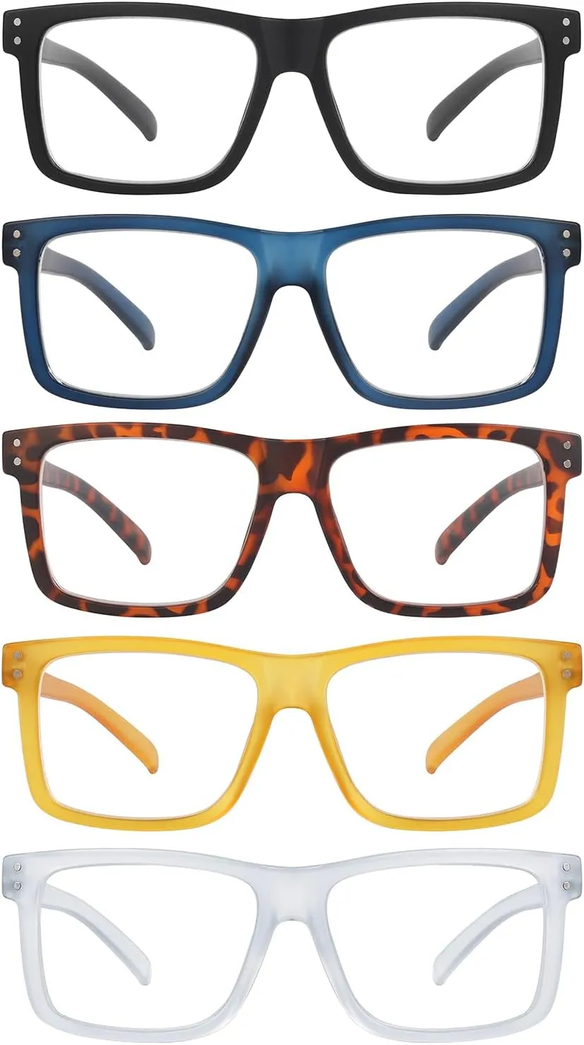Oversized Reading Glasses for Men 2.0 Large Square Readers Women 5 Pack Cheaters Glasses with Spring Hinges