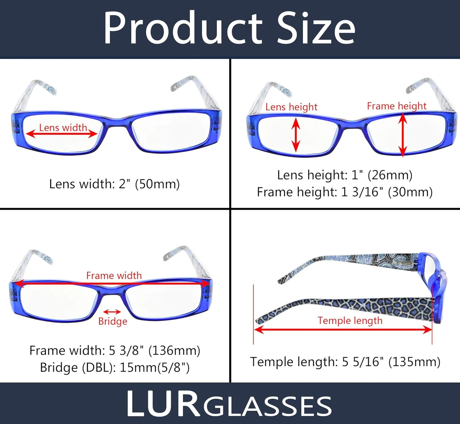 Oversized Reading Glasses for Men 2.0 Large Square Readers Women 5 Pack Cheaters Glasses with Spring Hinges