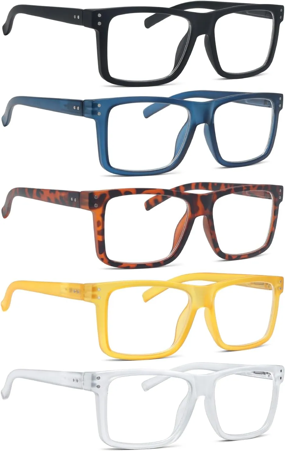 Oversized Reading Glasses for Men 2.0 Large Square Readers Women 5 Pack Cheaters Glasses with Spring Hinges