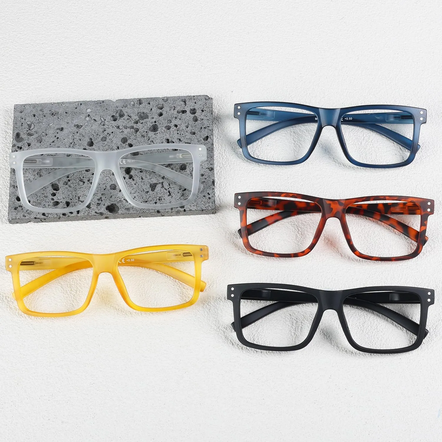 Oversized Reading Glasses for Men 2.0 Large Square Readers Women 5 Pack Cheaters Glasses with Spring Hinges