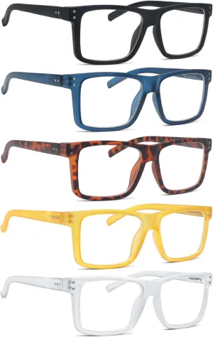 Oversized Reading Glasses for Men 2.0 Large Square Readers Women 5 Pack Cheaters Glasses with Spring Hinges