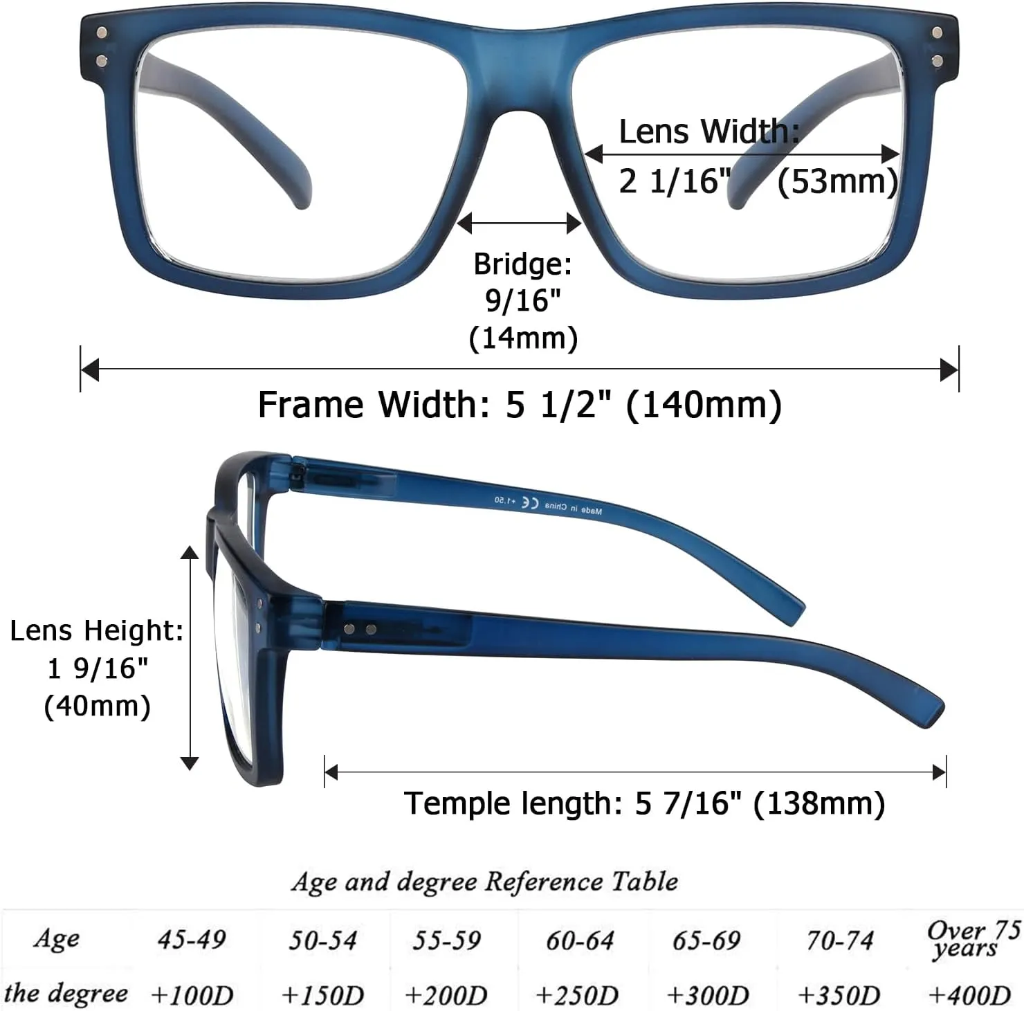 Oversized Reading Glasses for Men 2.0 Large Square Readers Women 5 Pack Cheaters Glasses with Spring Hinges