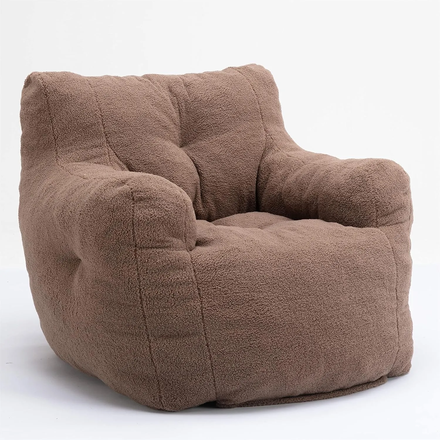 Oversized Soft Velvet and Teddy Fabric Bean Bag Chair Filled with Memory Sponge, Linen Fabric Armchair, Available in Blue, Dark Blue, Brown, White, Dark Gray and Ivory (Coffee)