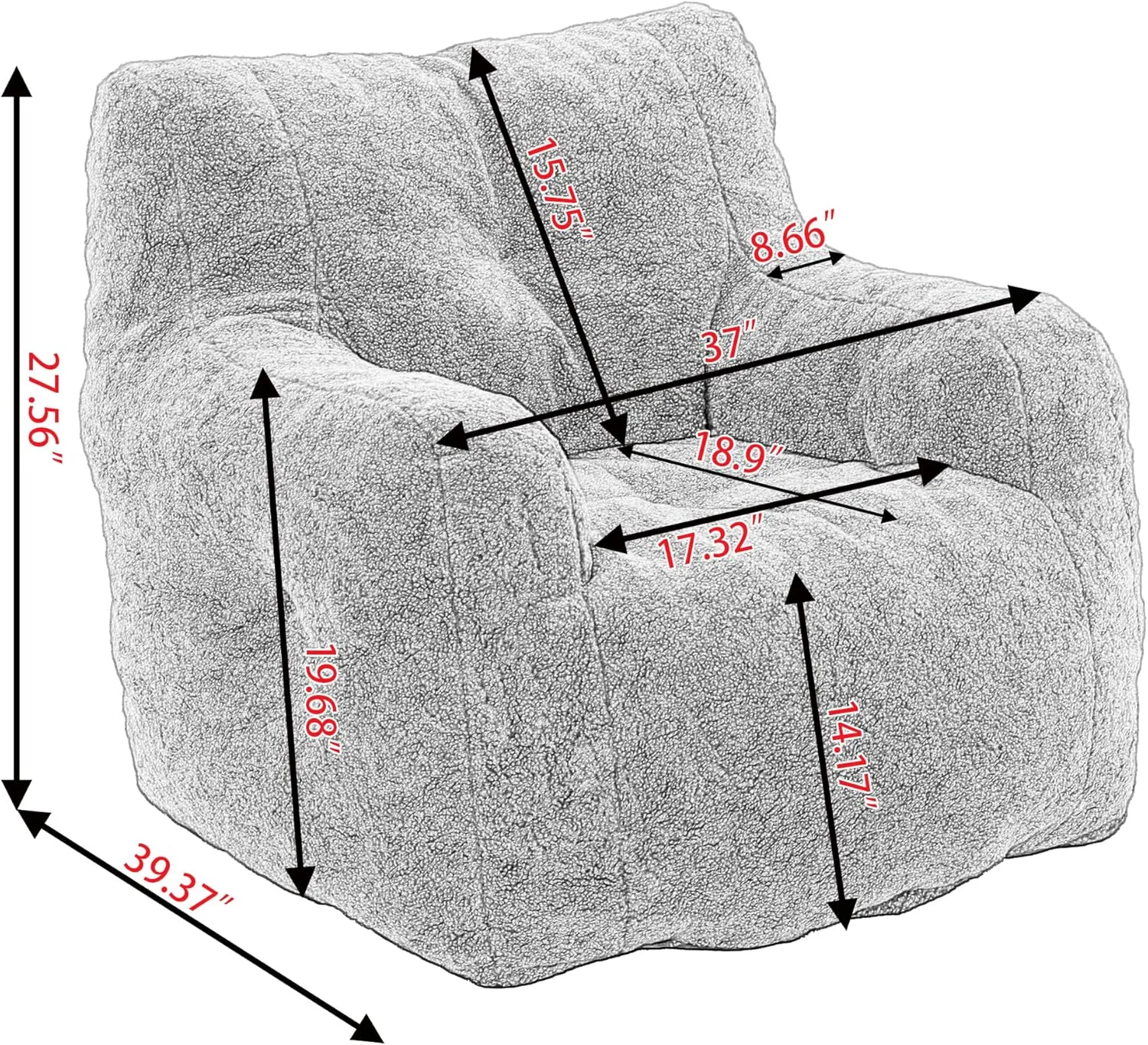 Oversized Soft Velvet and Teddy Fabric Bean Bag Chair Filled with Memory Sponge, Linen Fabric Armchair, Available in Blue, Dark Blue, Brown, White, Dark Gray and Ivory (Coffee)