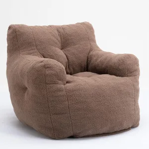Oversized Soft Velvet and Teddy Fabric Bean Bag Chair Filled with Memory Sponge, Linen Fabric Armchair, Available in Blue, Dark Blue, Brown, White, Dark Gray and Ivory (Coffee)