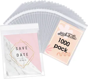 Pack It Chic - 4” X 6” (1000 Pack) Clear Resealable Cello Poly Bags - Fits 4X6 Prints, Photos, A1 Cards, Envelopes - Self Seal
