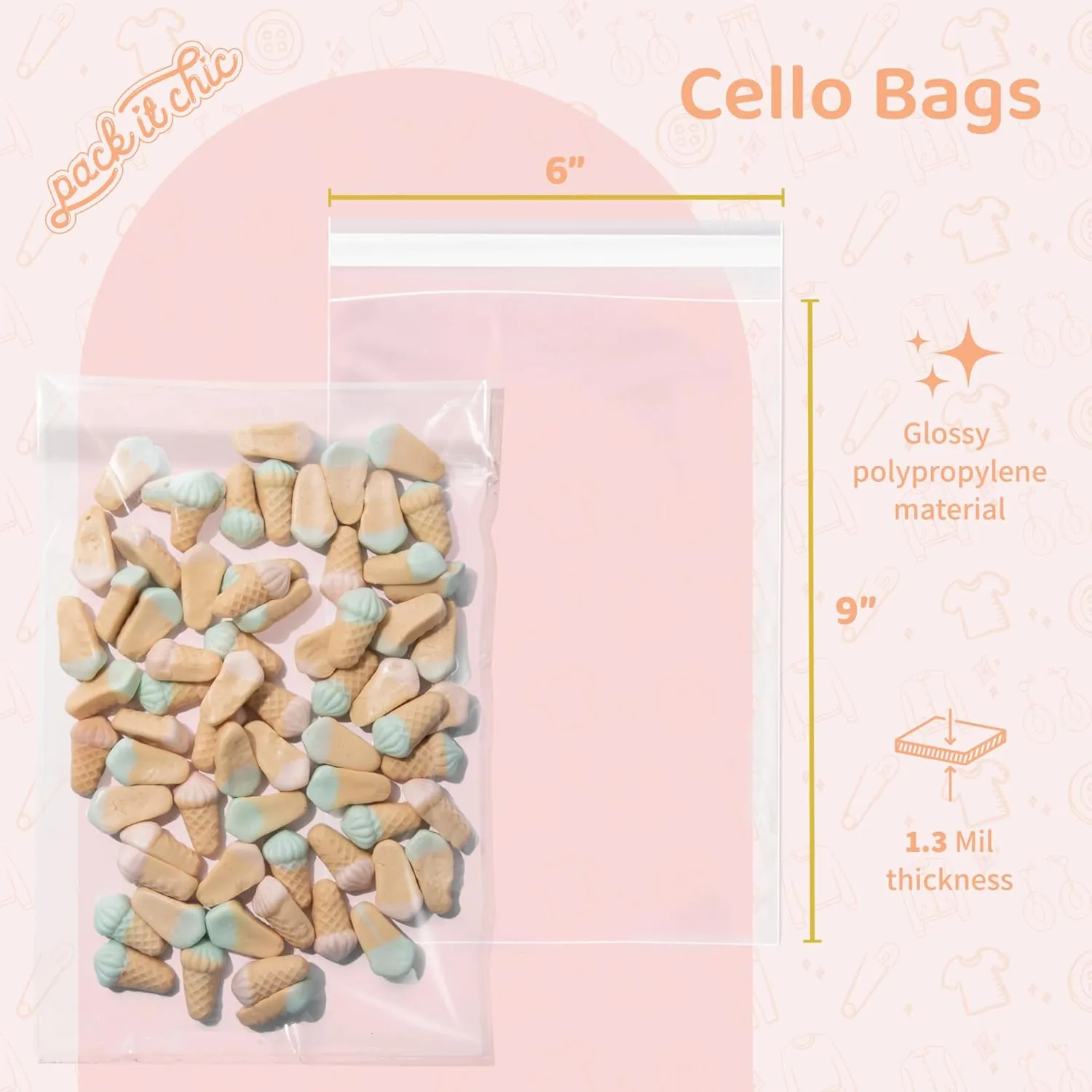 Pack It Chic - 6” X 9” (200 Pack) Clear Resealable Cello Poly Bags - Fits 6X9 Prints, Photos, A7 A8 A9 Cards & Envelopes - Self Seal
