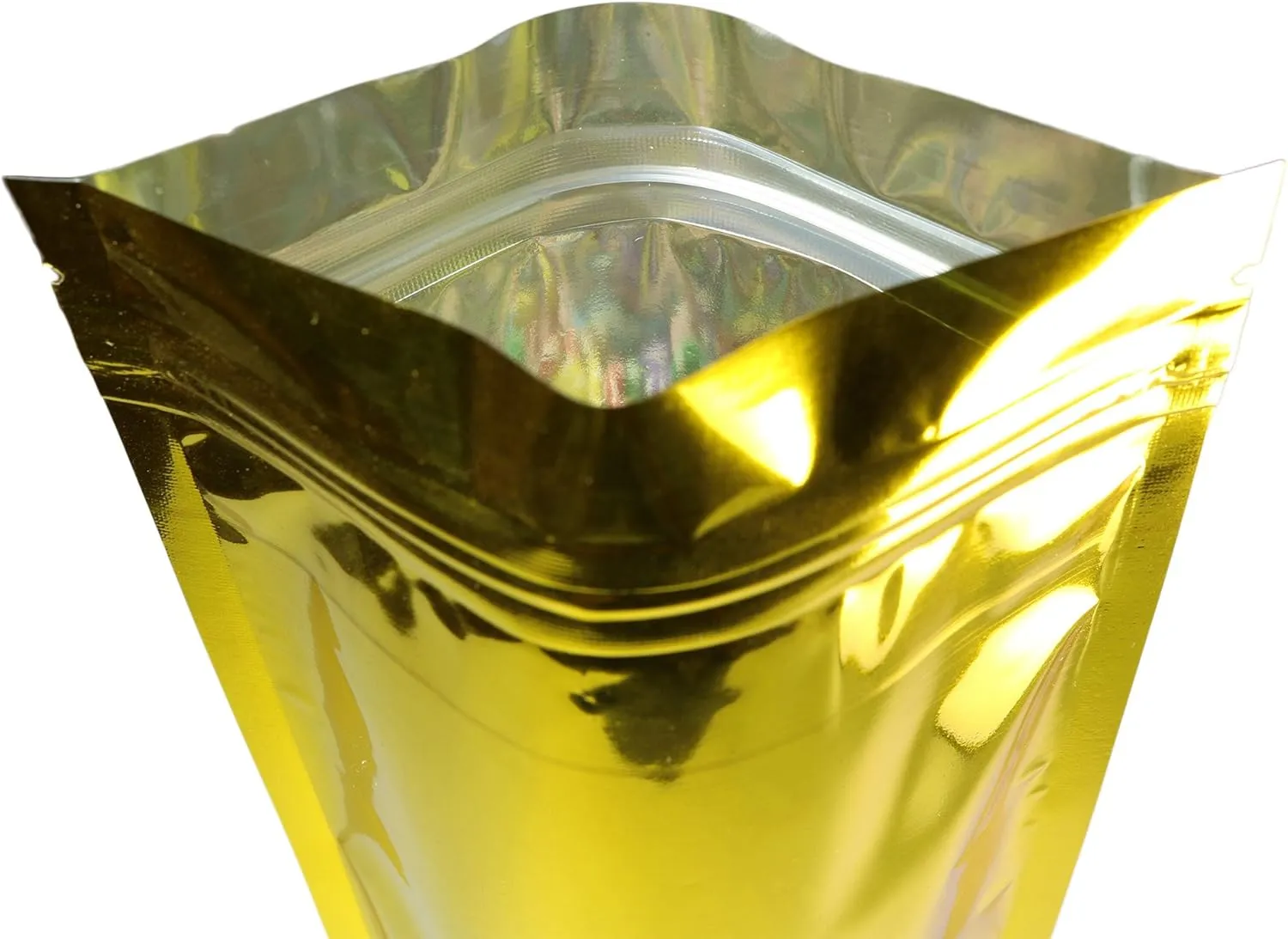 Pack of 100 Shiny Glossy Color w/Clear Window Stand-Up Heat Sealable Zip Top Bags (Shiny Gold w/Window, 14x20cm (5.5x7.9"))