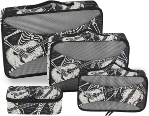 Packing Cubes for Travel 4 Set Black Woodcut Skeletons Funny Skull Luggage Set Suitcase Organizer Bags Mesh Accessories Storage Pouch Toiletry Packing Cubes