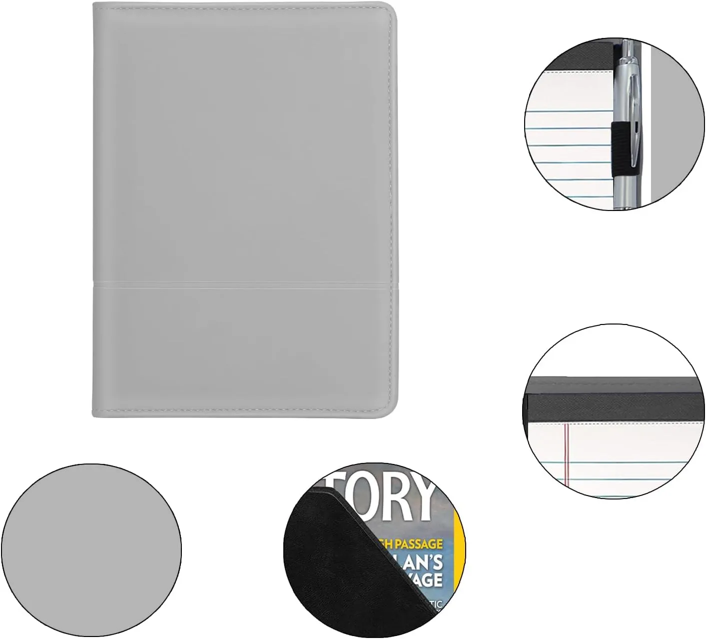 Padfolio/Portfolio Binder, Mini Padfolio Portfolio Binder 5 x 8 Legal Writing Pad, A5 Document Organizer Folder for Men Women, Gray