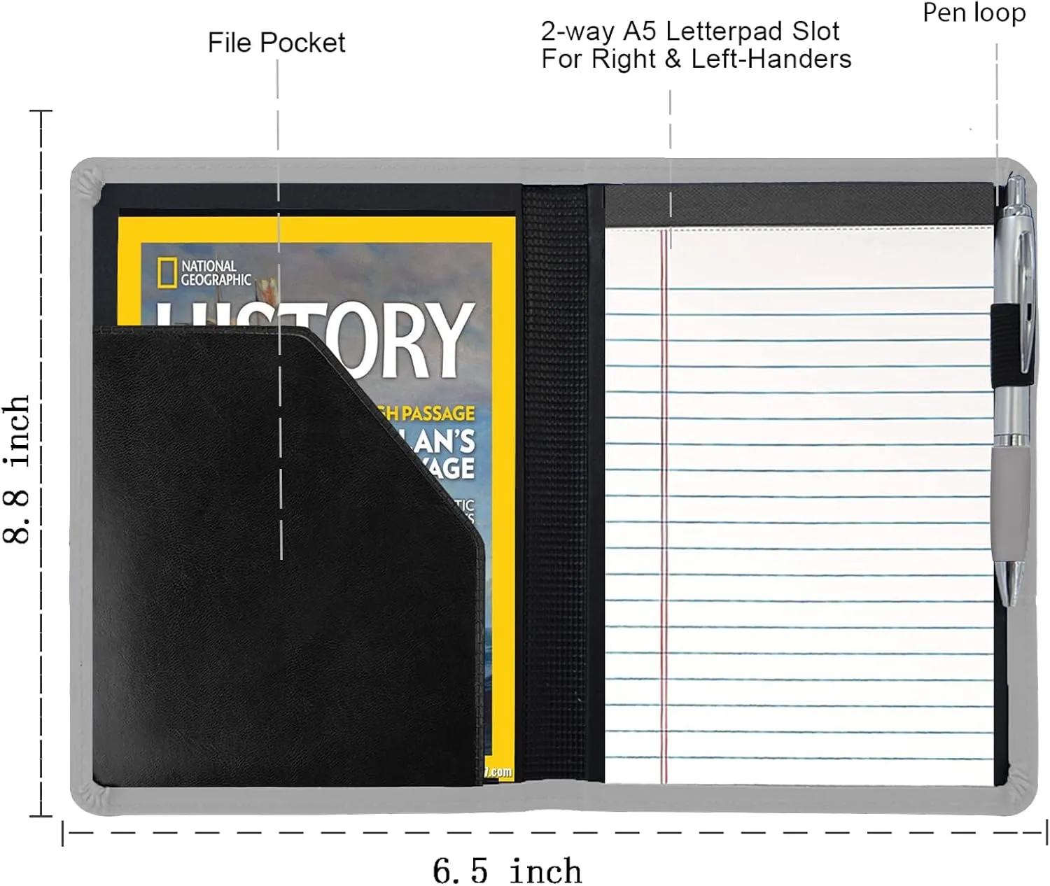 Padfolio/Portfolio Binder, Mini Padfolio Portfolio Binder 5 x 8 Legal Writing Pad, A5 Document Organizer Folder for Men Women, Gray