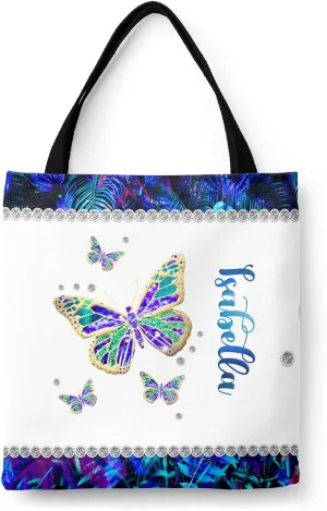 Palm Leaves Butterfly Canvas Tote Bag Aesthetic for Women, Cute Reusable Cloth Hand Bags for School Shopping Beach Grocery