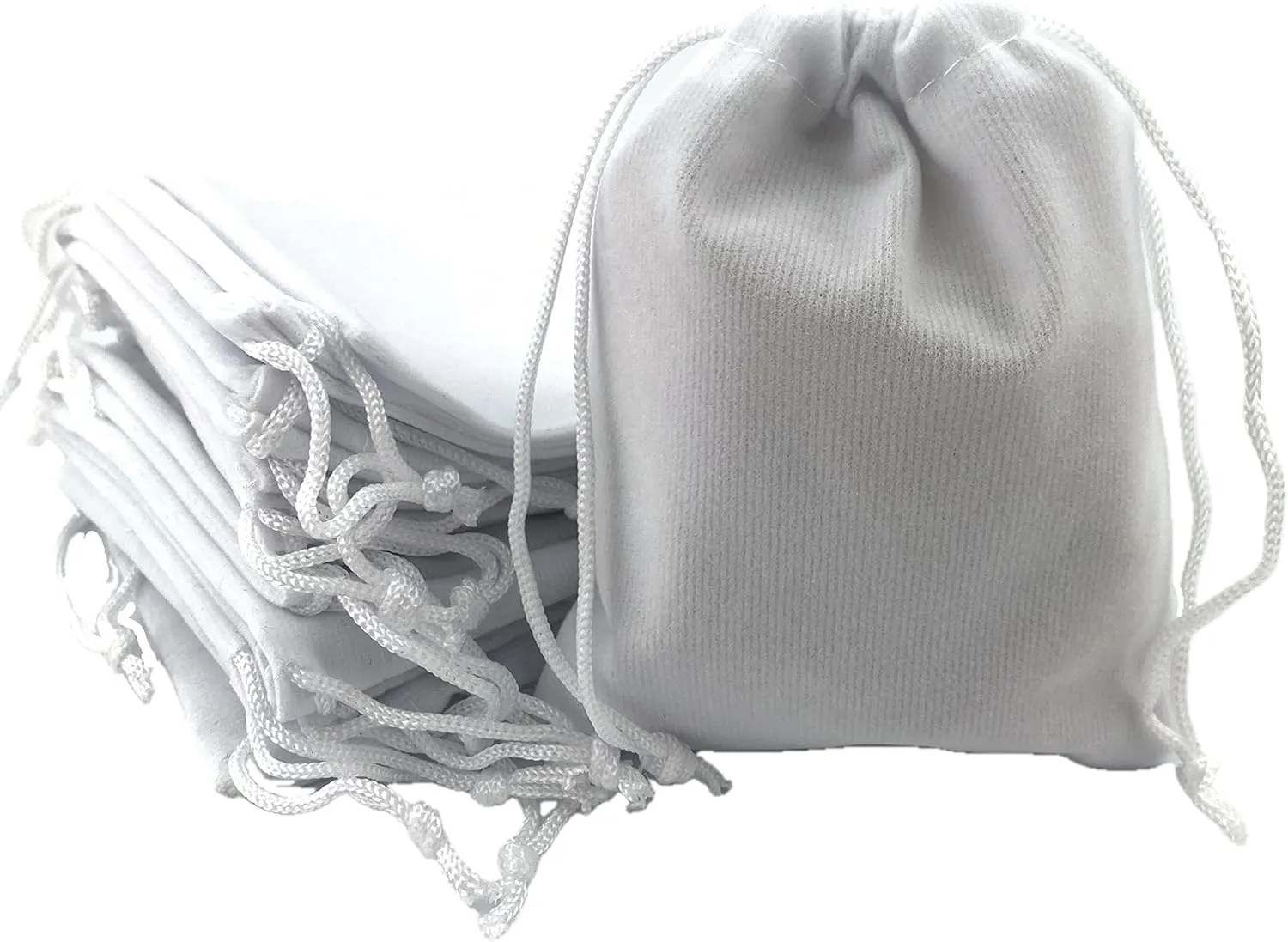 Palmhomee Pack of 48 3.6x4.8 Inch Velvet Drawstring Bags Gift Bag Velvet Pouch For Jewelry Wedding and Party Favor (White)