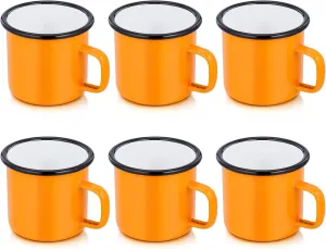 P&P CHEF Enamel Camping Coffee Mug Set of 6, Small Colored Mugs Cups for Family Gathering/Friend Party/Camping/Picnic/Fishing, Lightweight & Portable -12 Ounce, 350ML & Yellow