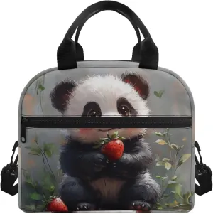 Panda Lunch Tote Bag Cute Animal Lunchbag with Detachable Shoulder Strap Reusable Lunchbox Pouch for Teens Girls Lightweight Lunch Box Bags