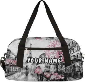 Paris Eiffel Tower Painting Personalized Kids Duffel Bag for Girls, Tower Debris Custom Name Dance Bag Overnight Small Duffel Bag Carry On Weekend Travel Bag for School Practice Gymnastics Ballet