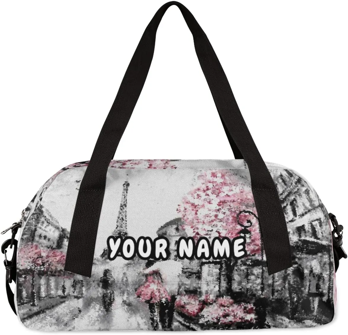 Paris Eiffel Tower Painting Personalized Kids Duffel Bag for Girls, Tower Debris Custom Name Dance Bag Overnight Small Duffel Bag Carry On Weekend Travel Bag for School Practice Gymnastics Ballet