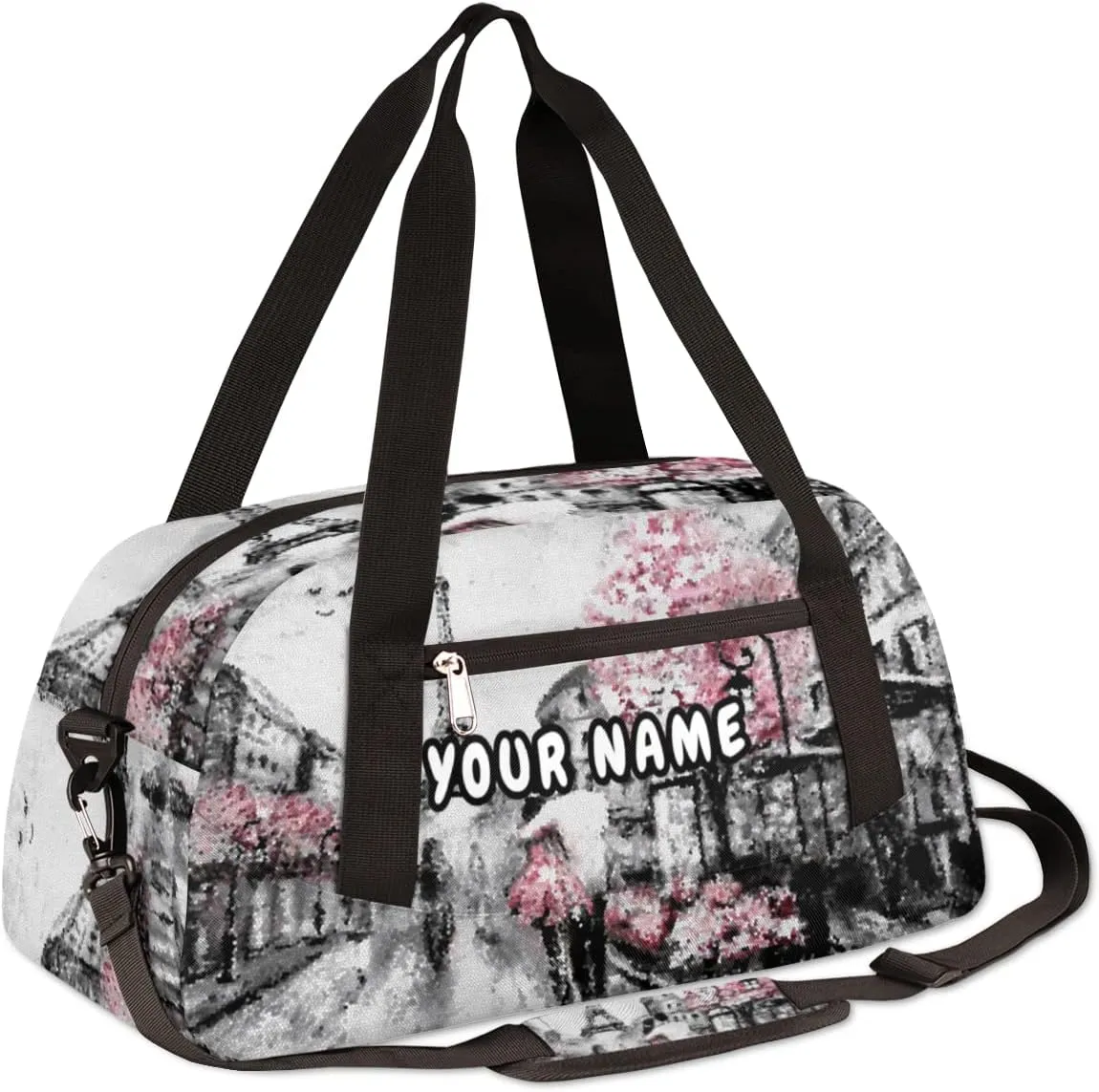 Paris Eiffel Tower Painting Personalized Kids Duffel Bag for Girls, Tower Debris Custom Name Dance Bag Overnight Small Duffel Bag Carry On Weekend Travel Bag for School Practice Gymnastics Ballet