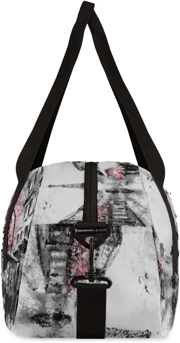 Paris Eiffel Tower Painting Personalized Kids Duffel Bag for Girls, Tower Debris Custom Name Dance Bag Overnight Small Duffel Bag Carry On Weekend Travel Bag for School Practice Gymnastics Ballet