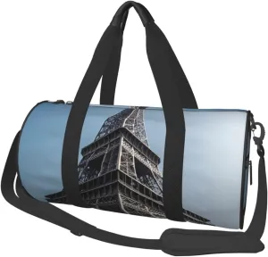 Paris Tower Print Round Large Capacity Travel Luggage Bags,Men's and Women's Hand-Held Travel Clothing Bags