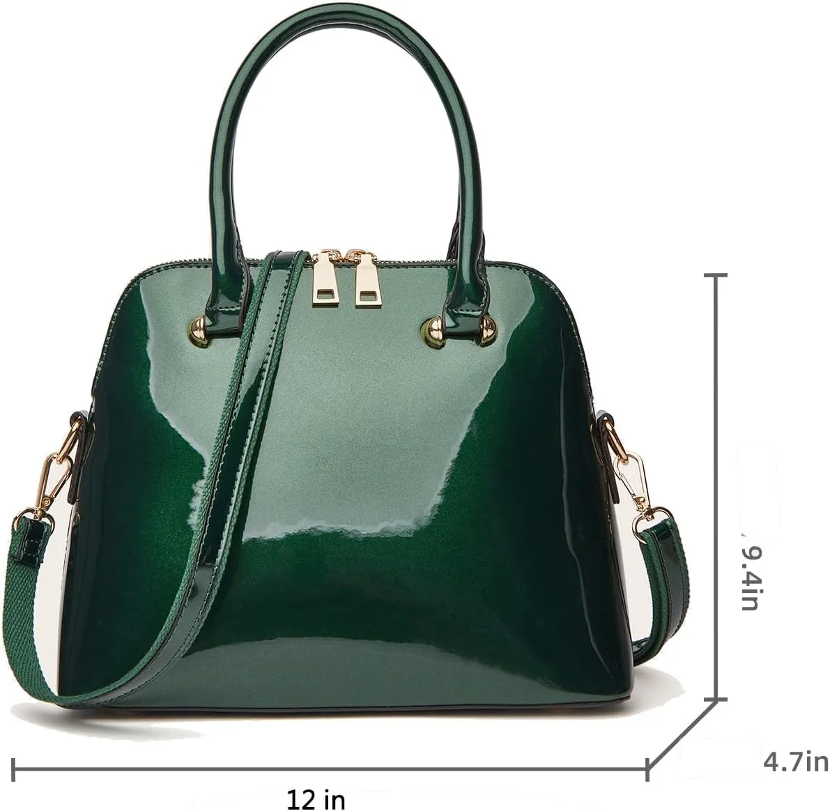 Patent Leather Dome Satchel Purse Zip-around Handbag Multi-Pocket Shoulder Bag Shiny Large Top-handle Shell Bag