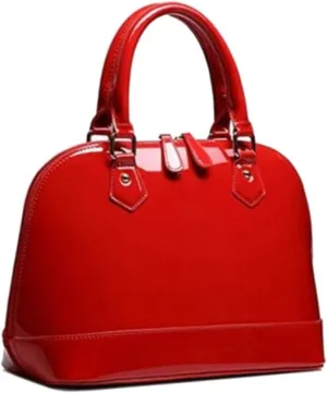 Patent Leather Dome Satchel Purse Zip-around Handbag Multi-Pocket Shoulder Bag Shiny Large Top-handle Shell Bag