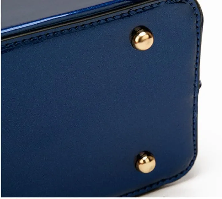 Patent Leather Dome Satchel Purse Zip-around Handbag Multi-Pocket Shoulder Bag Shiny Large Top-handle Shell Bag