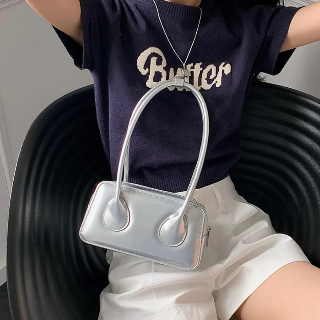 Patent Leather Shoulder Bag for Women Top Handle Bag Cute Versatile Satchel Handbag Purses Aesthetic Underarm Bag