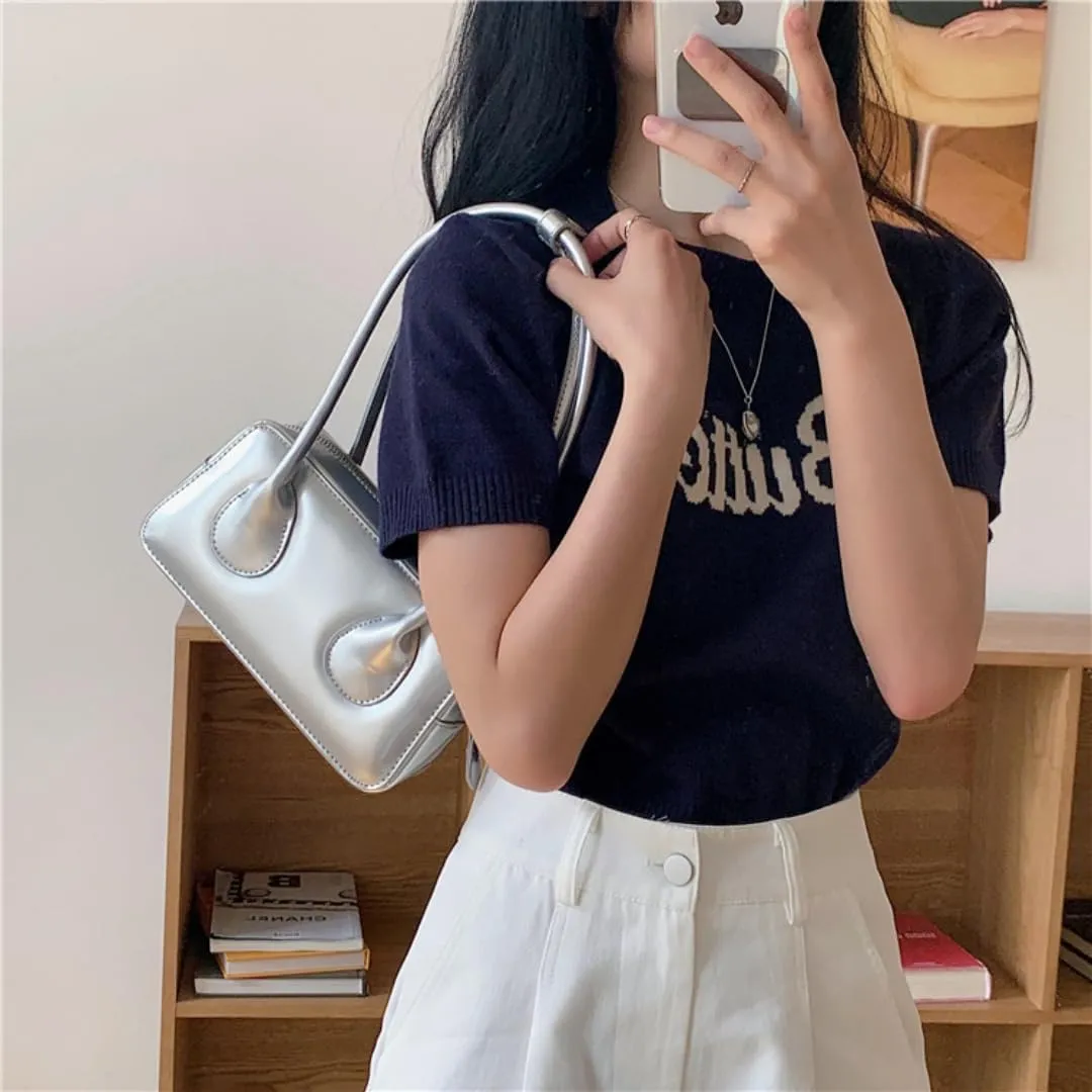 Patent Leather Shoulder Bag for Women Top Handle Bag Cute Versatile Satchel Handbag Purses Aesthetic Underarm Bag