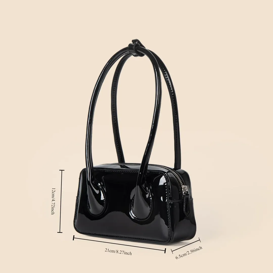 Patent Leather Shoulder Bag for Women Top Handle Bag Cute Versatile Satchel Handbag Purses Aesthetic Underarm Bag