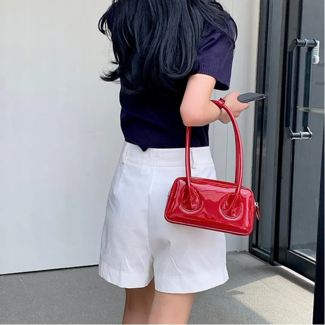 Patent Leather Shoulder Bag for Women Top Handle Bag Cute Versatile Satchel Handbag Purses Aesthetic Underarm Bag