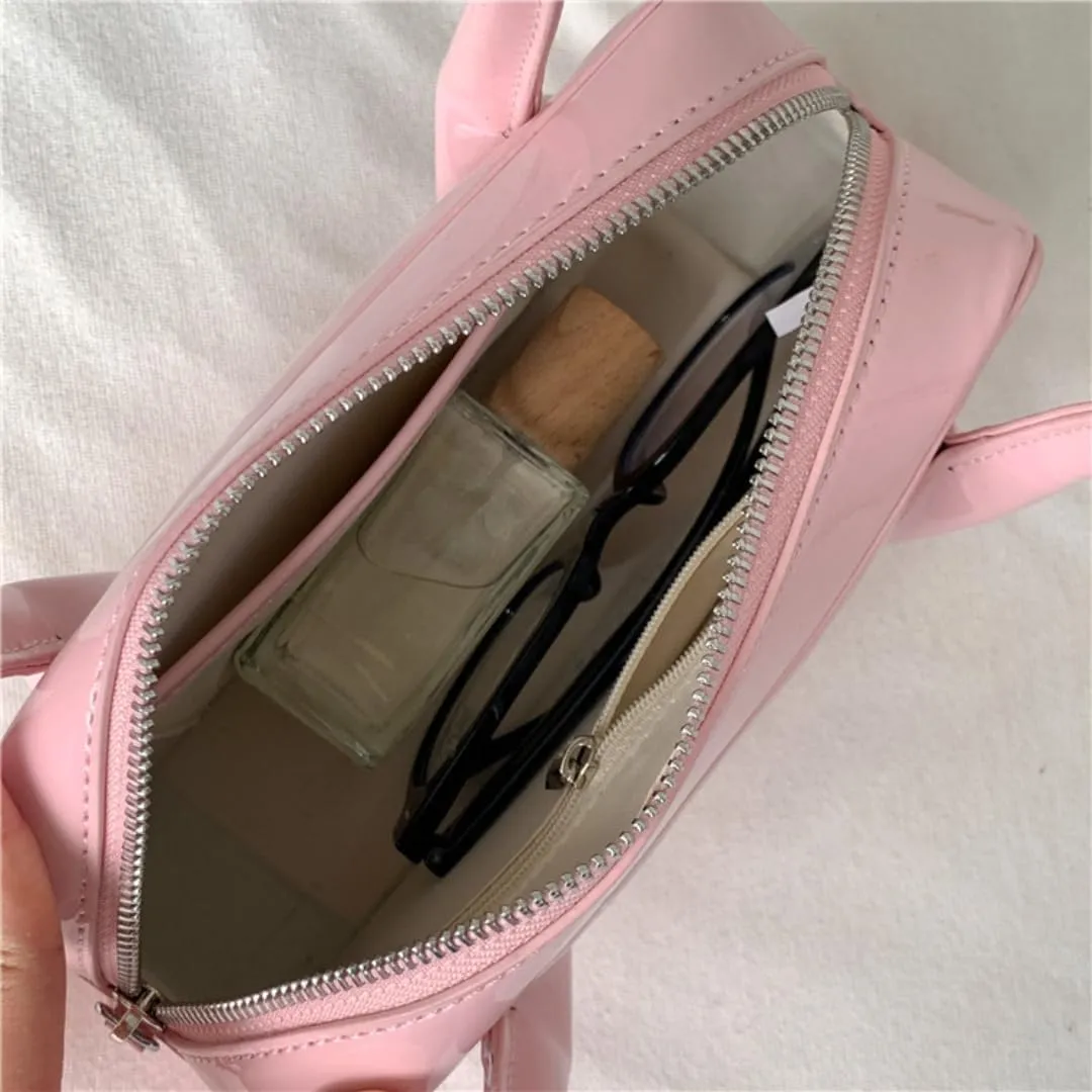 Patent Leather Shoulder Bag for Women Top Handle Bag Cute Versatile Satchel Handbag Purses Aesthetic Underarm Bag