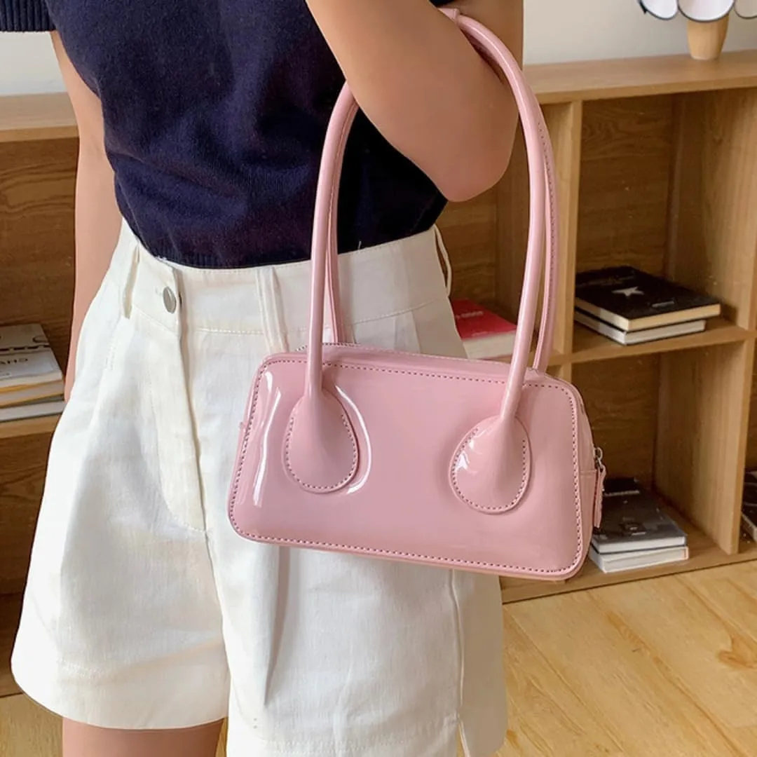 Patent Leather Shoulder Bag for Women Top Handle Bag Cute Versatile Satchel Handbag Purses Aesthetic Underarm Bag