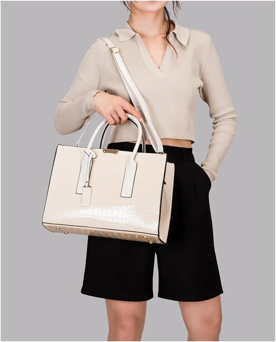 Patent Leather Tote Purse for Women Crocodile Print Glossy Shoulder Handbag Work Top-handle Satchel Crossbody Bag