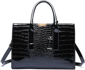 Patent Leather Tote Purse for Women Crocodile Print Glossy Shoulder Handbag Work Top-handle Satchel Crossbody Bag