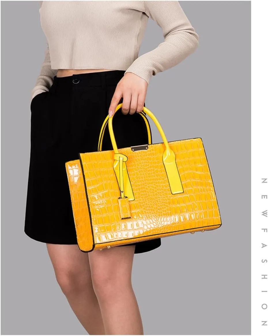 Patent Leather Tote Purse for Women Crocodile Print Glossy Shoulder Handbag Work Top-handle Satchel Crossbody Bag