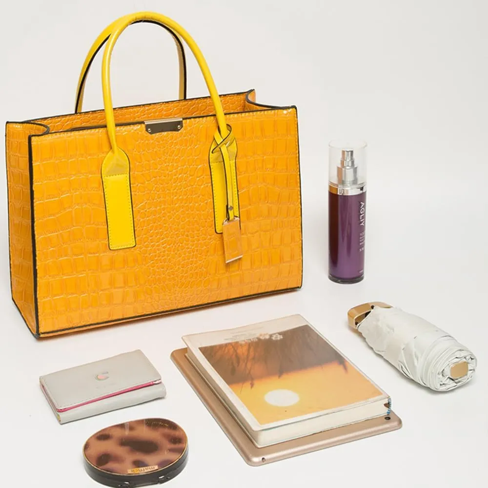 Patent Leather Tote Purse for Women Crocodile Print Glossy Shoulder Handbag Work Top-handle Satchel Crossbody Bag