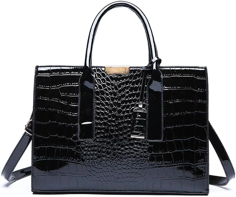 Patent Leather Tote Purse for Women Crocodile Print Glossy Shoulder Handbag Work Top-handle Satchel Crossbody Bag