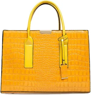 Patent Leather Tote Purse for Women Crocodile Print Glossy Shoulder Handbag Work Top-handle Satchel Crossbody Bag