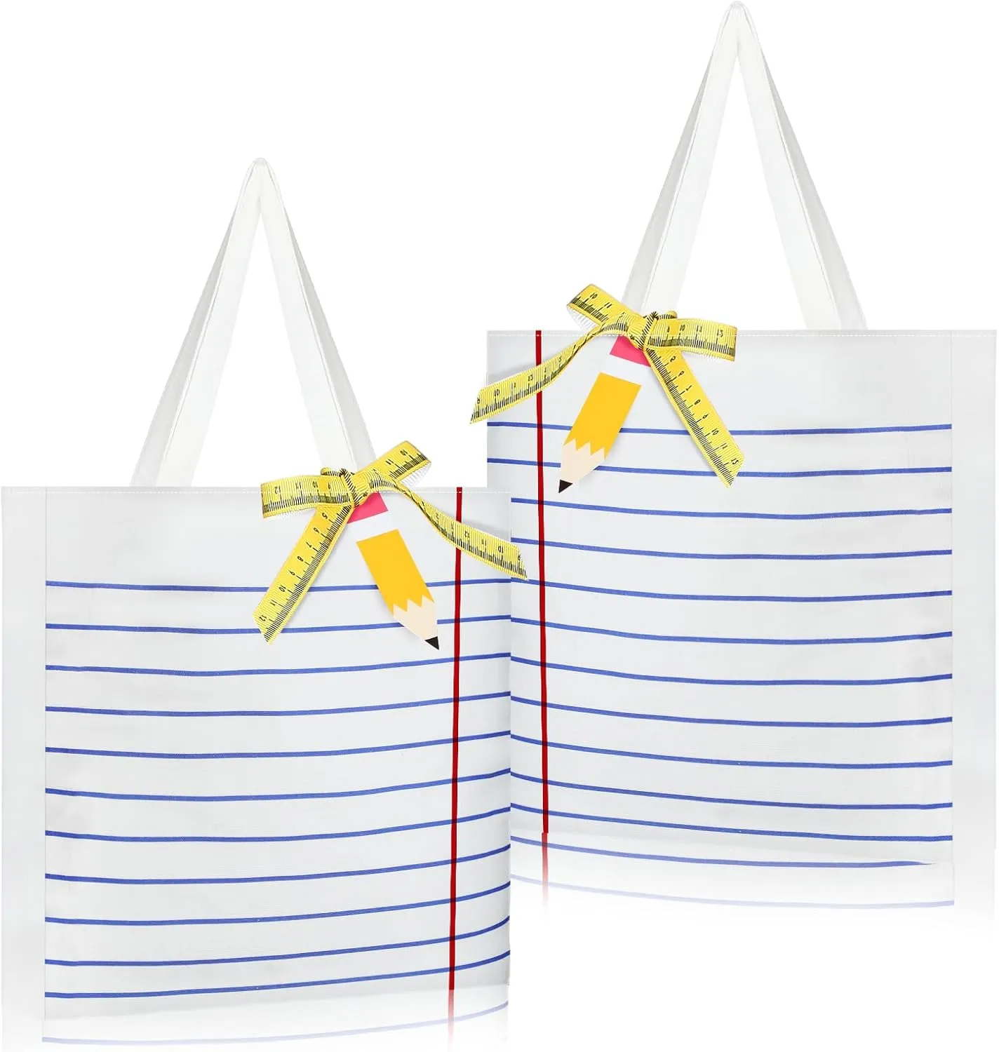 Paterr 2 Set Back to School Teacher Appreciation Gifts Bags Notebook Line Canvas Tote with Pencil Cards and Measure Ribbon Reusable Graduation Retirement Thank You End of Year Gift Women Party Supply