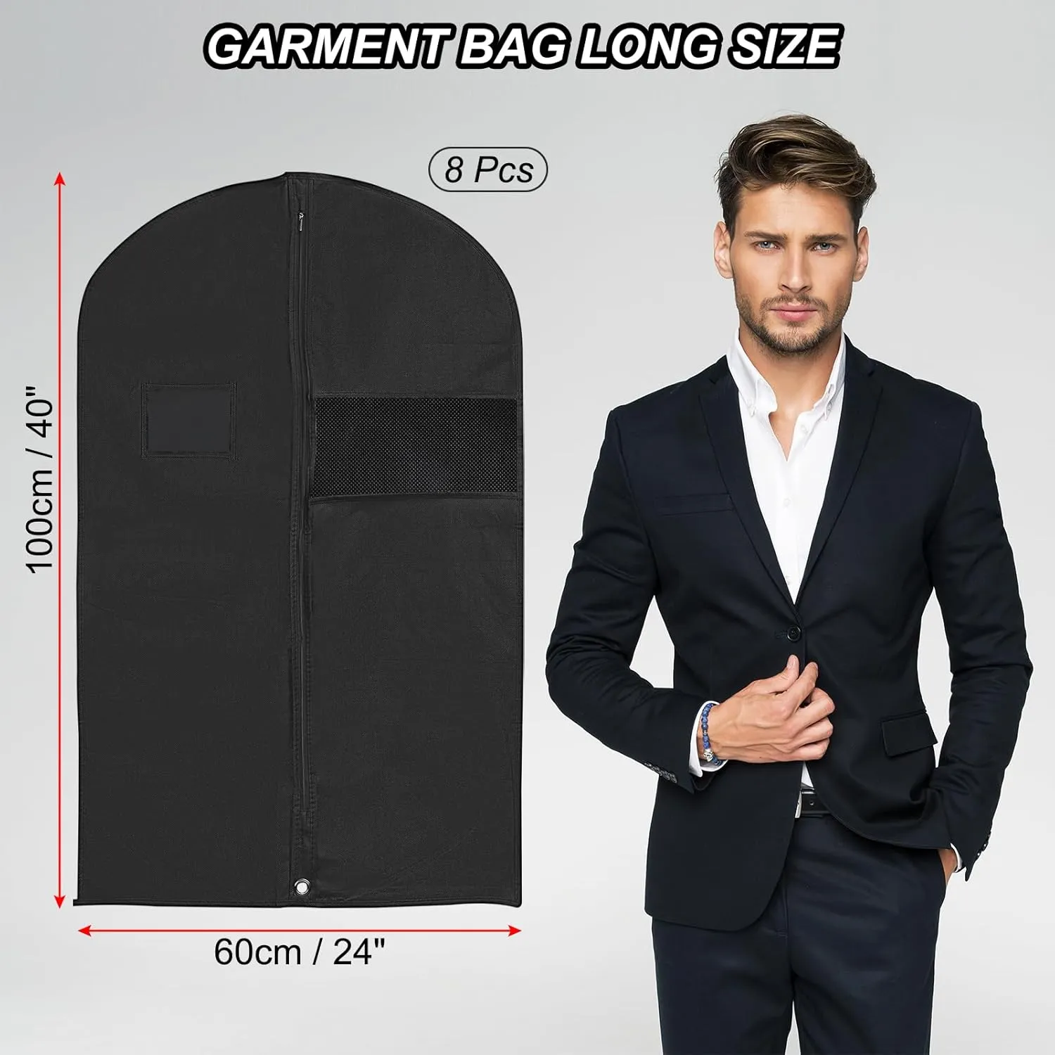 PATIKIL 40 Inch Long Garment Bag for Closet Storage and Travel 8 Pack Waterproof Suit Protector Bags with Clear Window & Zipper for Hanging Clothes for Women Men Coat Jacket (40"x24")