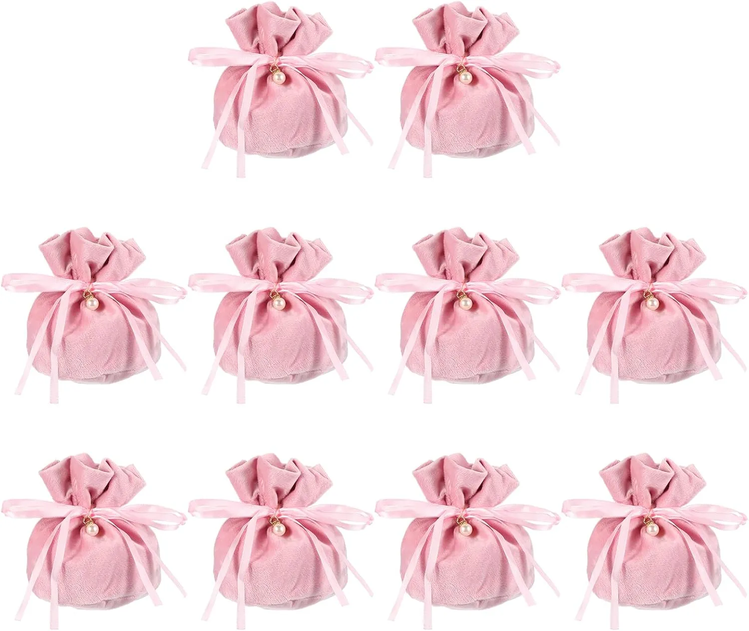 PATIKIL Velvet Drawstring Bags 6"x6", 10 Pcs Velvet Gift Bag with Pearl, Mini Candy Packaging Storage Pouches for Christmas Jewelry Webbing Party Favor, Pink