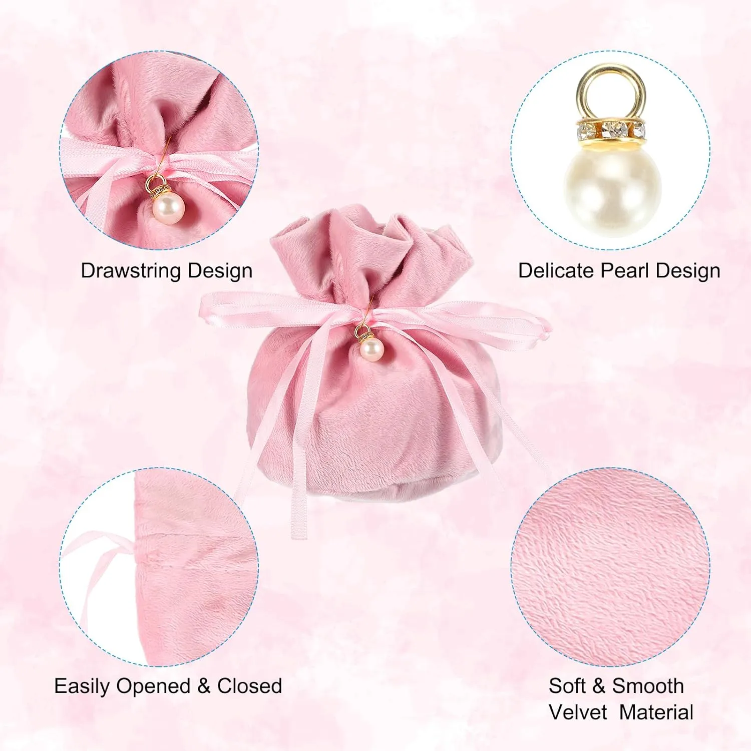 PATIKIL Velvet Drawstring Bags 6"x6", 10 Pcs Velvet Gift Bag with Pearl, Mini Candy Packaging Storage Pouches for Christmas Jewelry Webbing Party Favor, Pink