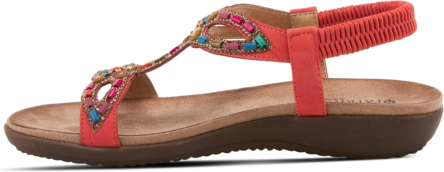 PATRIZIA Volcanic Women's Slingback T-Strap Sandals – Sandals with Slip-On Comfort, Microsuede Insole, Beaded Floral Design